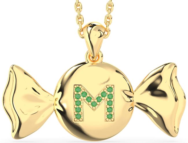 Large Emerald Gold Candy Initial Necklace