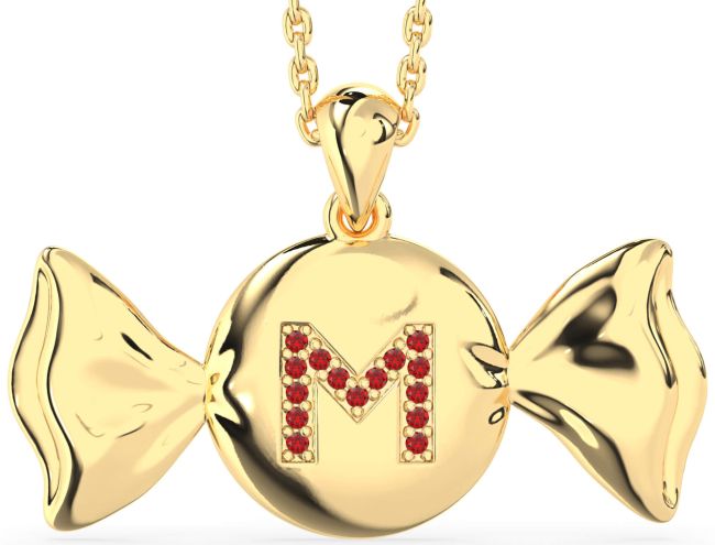 Large Ruby Gold Candy Initial Necklace