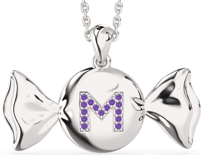 Large Amethyst Platinum Candy Initial Necklace