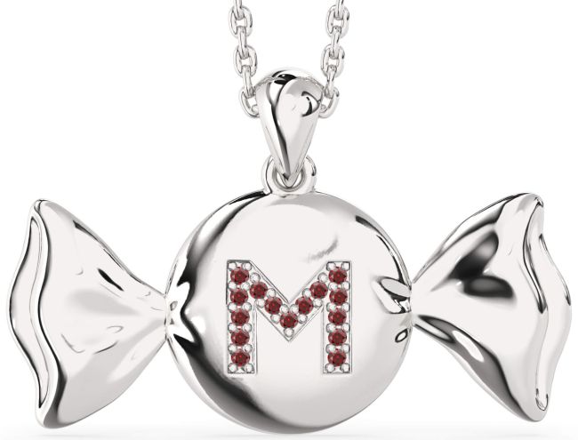 Large Garnet Platinum Candy Initial Necklace