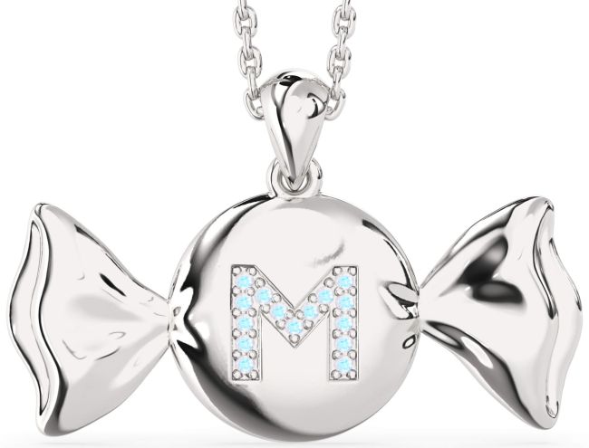Large Moonstone Platinum Candy Initial Necklace