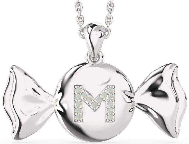 Large Opal Platinum Candy Initial Necklace