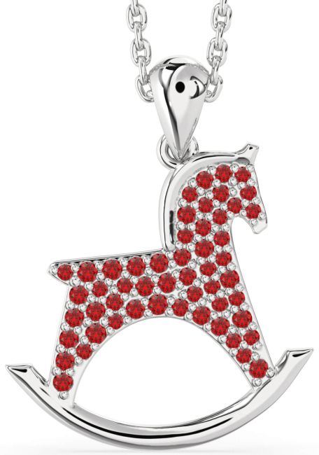 Ruby Silver Horse Necklace