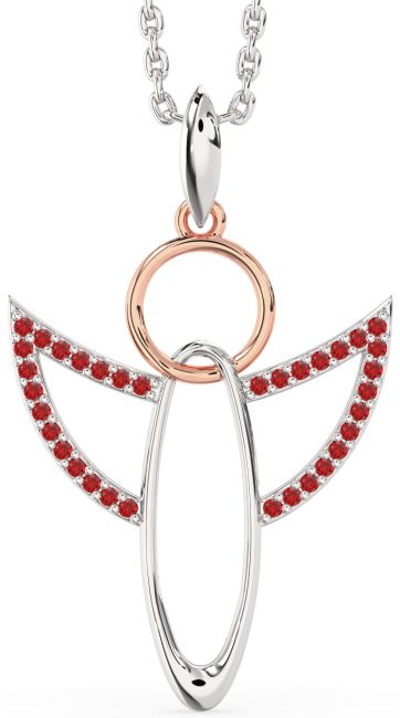 Ruby White Rose Gold Angel Necklace