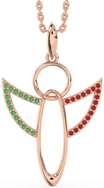 Emerald & Ruby Rose Gold Angel Necklace