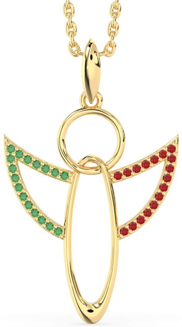 Emerald & Ruby Gold Silver Angel Necklace