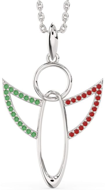 Emerald & Ruby Platinum Angel Necklace
