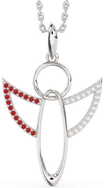 Diamond & Ruby Silver Angel Necklace