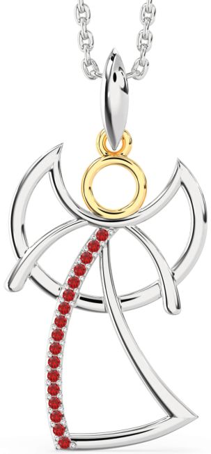 Ruby Gold Silver Angel Necklace