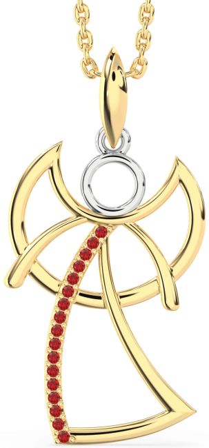 Ruby Gold Silver Angel Necklace
