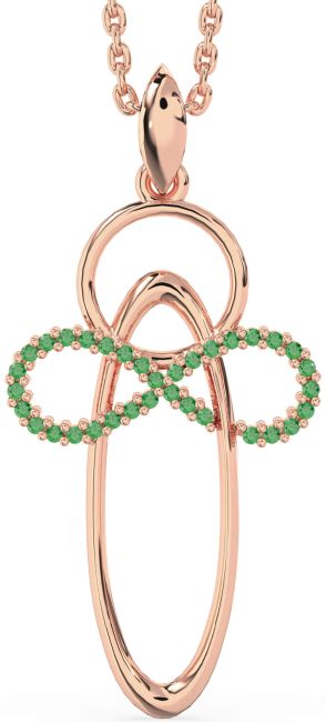 Large Emerald Rose Gold Angel Infinity Necklace