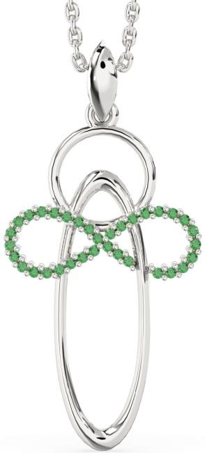 Large Emerald Platinum Angel Infinity Necklace