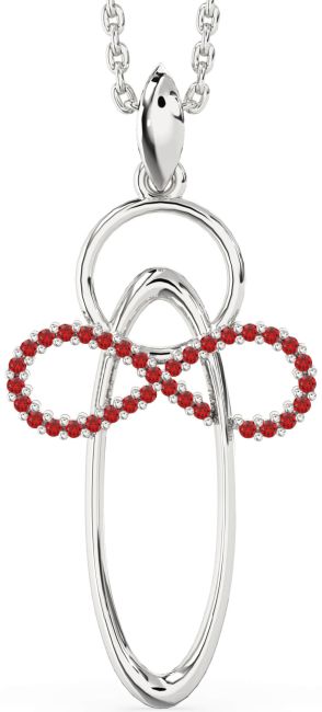 Large Ruby Platinum Angel Infinity Necklace