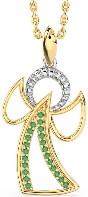 Emerald Gold Silver Angel Necklace