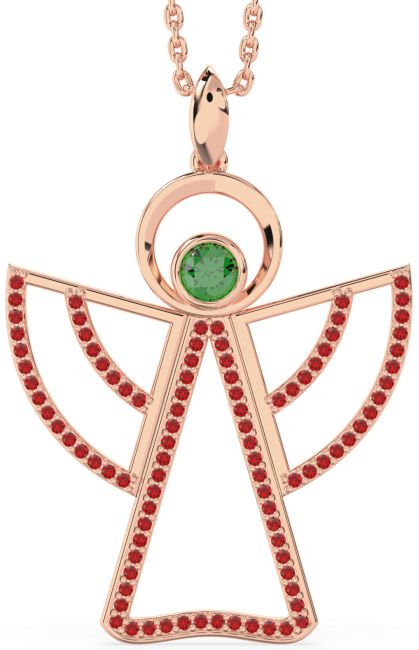 Large Emerald & Ruby Rose Gold Silver Angel Necklace