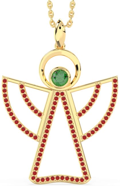 Large Emerald & Ruby Gold Silver Angel Necklace