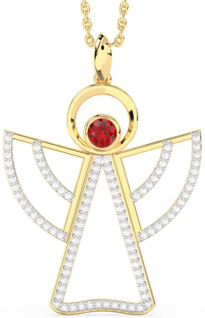 Large Ruby Gold Silver Angel Necklace