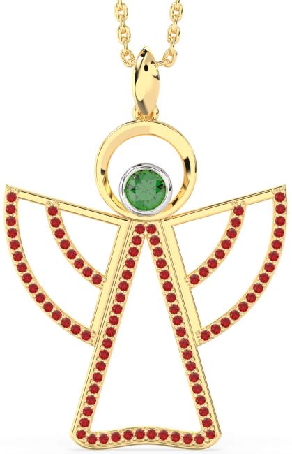 Large Emerald & Ruby Gold Silver Angel Necklace