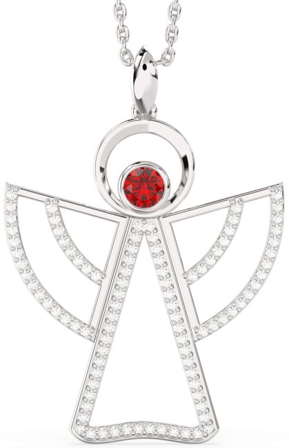 Large Diamond & Ruby Platinum Angel Necklace