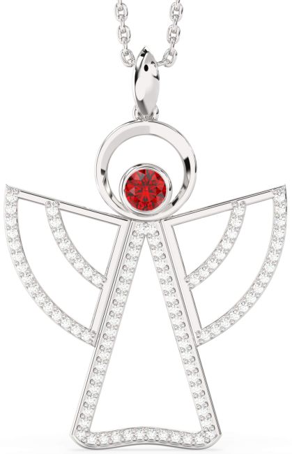 Large Ruby White Gold Angel Necklace