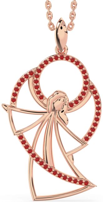 Large Ruby Rose Gold Silver Angel Necklace