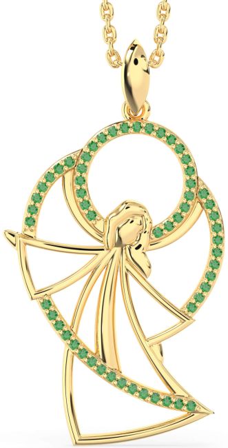 Large Emerald Gold Angel Necklace