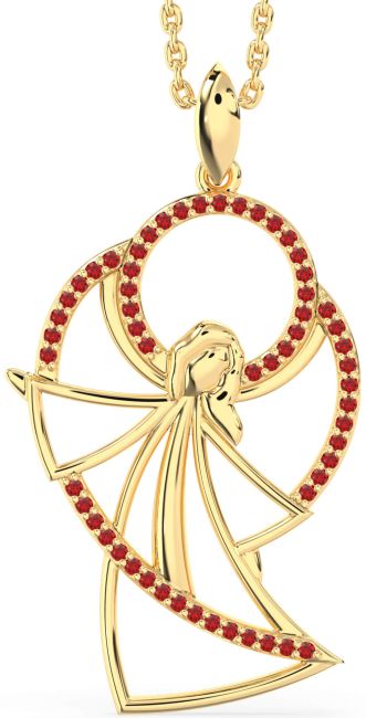 Large Ruby Gold Silver Angel Necklace