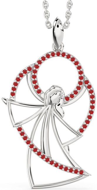 Large Ruby Platinum Angel Necklace