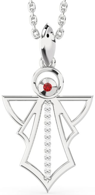 Diamond Ruby Silver Angel Necklace