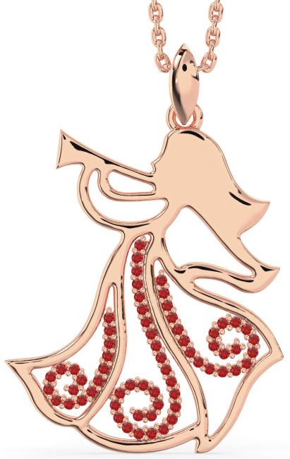Large Ruby Rose Gold Silver Angel Necklace