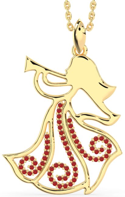 Large Ruby Gold Angel Necklace