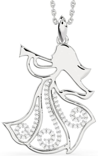 Large Diamond Silver Angel Necklace