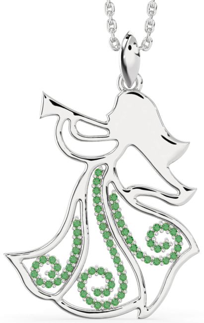 Large Emerald White Gold Angel Necklace