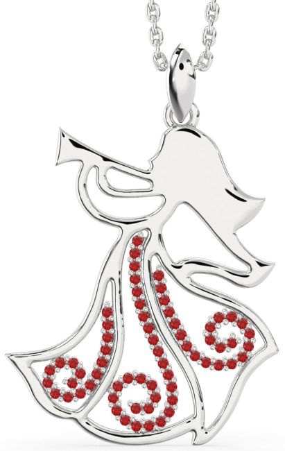 Large Ruby Silver Angel Necklace