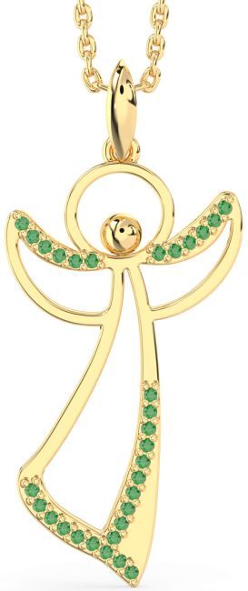Large Emerald Gold Silver Angel Necklace