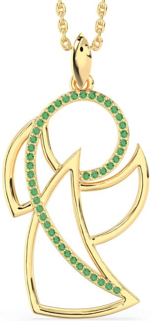 Large Emerald Gold Silver Angel Necklace