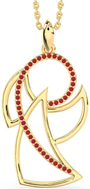 Large Ruby Gold Silver Angel Necklace