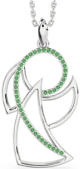 Large Emerald White Gold Angel Necklace