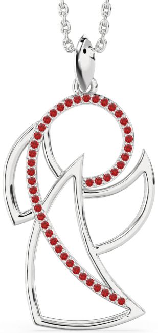 Large Ruby White Gold Angel Necklace