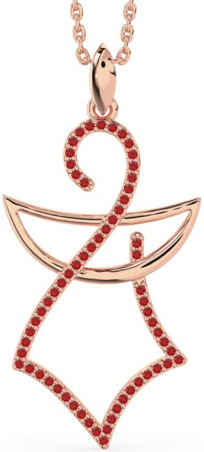 Large Ruby Rose Gold Angel Necklace