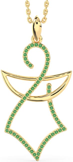 Large Emerald Gold Silver Angel Necklace