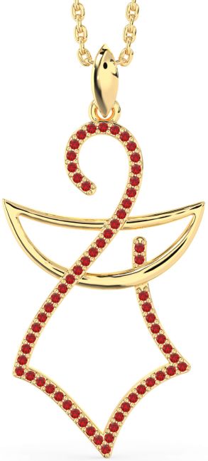 Large Ruby Gold Angel Necklace