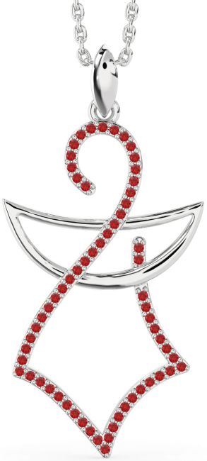 Large Ruby Platinum Angel Necklace