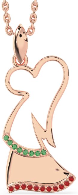 Emerald & Ruby Rose Gold Angel Necklace