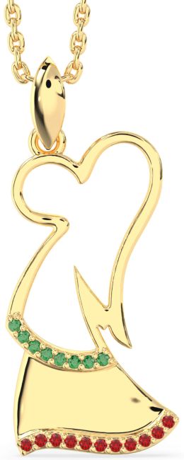 Emerald & Ruby Gold Angel Necklace