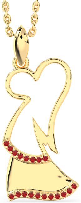 Ruby Gold Silver Angel Necklace