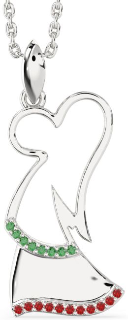 Emerald & Ruby Platinum Angel Necklace