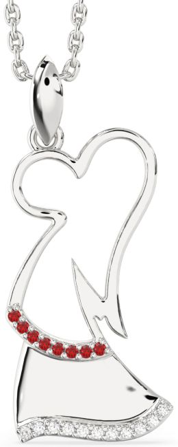Diamond & Ruby Platinum Angel Necklace