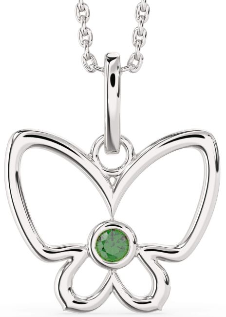 Emerald Silver Butterfly Necklace