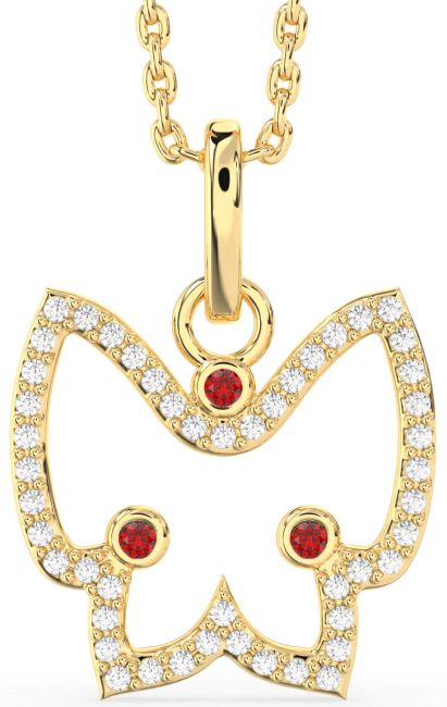Diamond Ruby Gold Butterfly Necklace